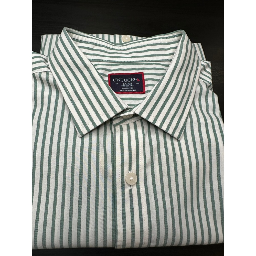 UNTUCKit Button Down Shirt Mens Large Green White Sachsen-Green-WF 41356 Striped